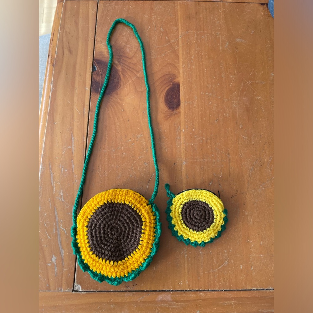 Sunflower Crochet Clutch and Wristlet Set